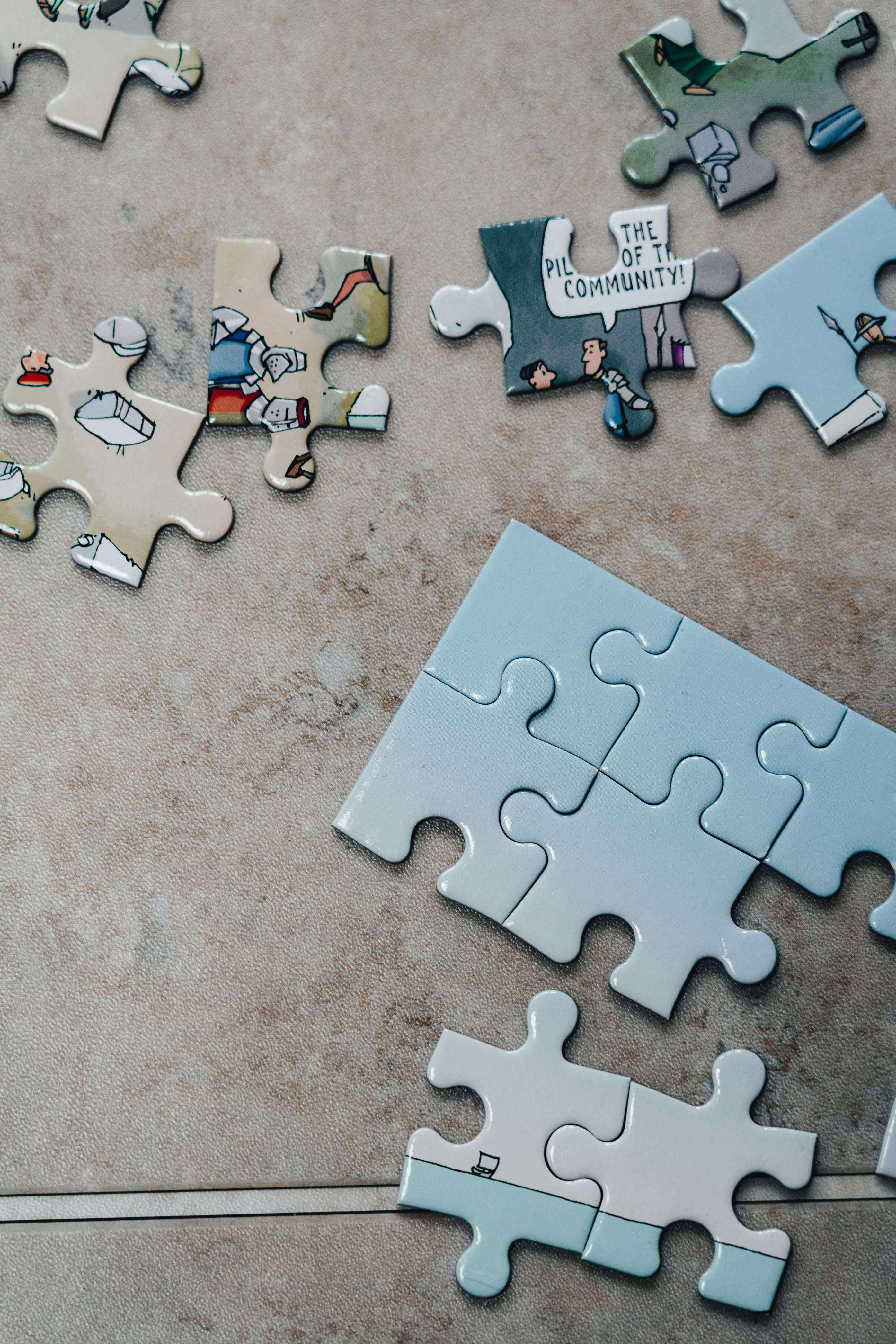 Community-themed puzzle pieces